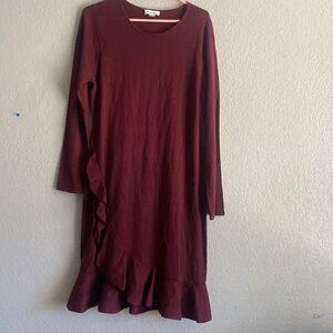 Calvin Klein ruffled knitt  long sleeve midi dress